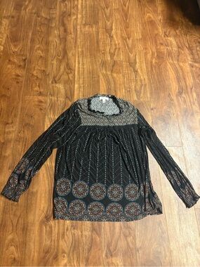Boho Medallion Print Long Sleeve Peasant Blouse Blouse Black size medium